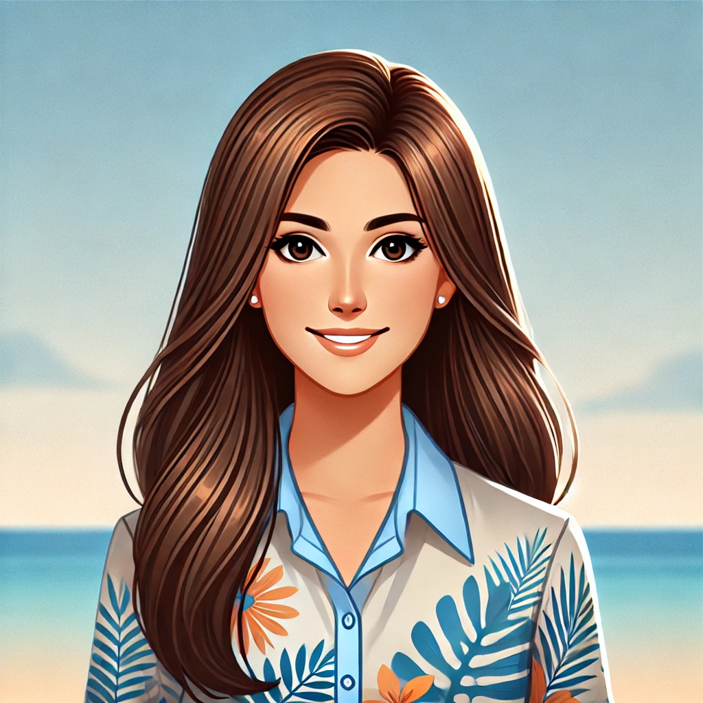 Propriétés à vendre et à louer à Phuket 74 DALL·E 2025 01 04 12.44.45 A professional avatar illustration of a young woman with long brown hair a light tan and a warm confident smile. She is wearing a smart casual blou