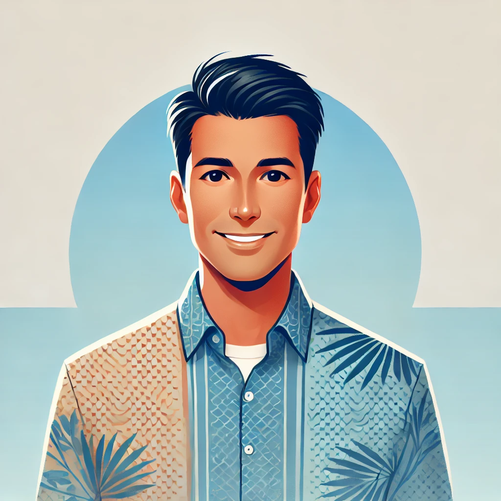 Propriétés à vendre et à louer à Phuket 75 DALL·E 2025 01 04 12.45.38 A professional avatar illustration of a middle aged man with short black hair a light tan and a warm confident smile. He is wearing a smart casual